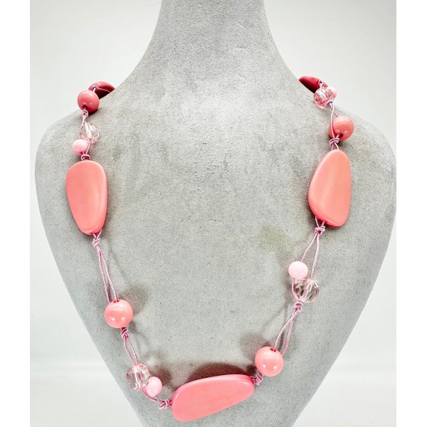 Pembe Oval Taşlı Kolye